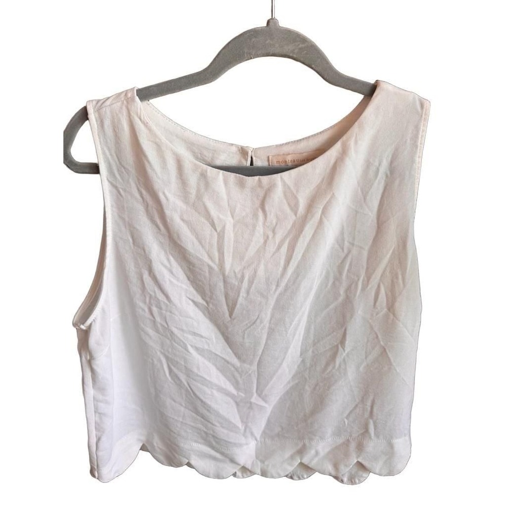 Monteau Los Angeles White Scalloped Hem Sleeveless Tank Top